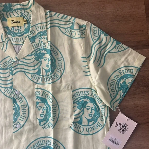 Duvin “Greetings From Duvin Beach Club” Button-Up Shirt (NWT)